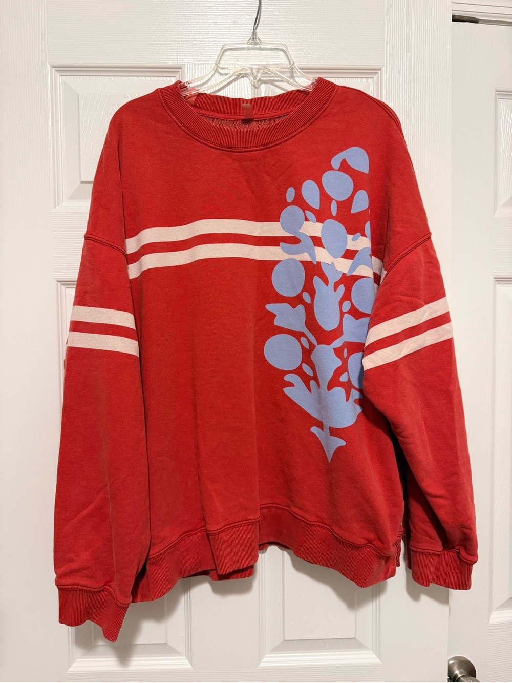 FP Movement Red Crewneck Sweatshirt with Light Blue Graphic